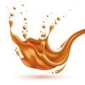 Vector caramel splash with drops realistic flow