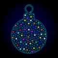 Vector Carcass Mesh Christmas Ball with Glowing Spots for New Year