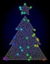 Vector Carcass Mesh Christmas Tree with Spectrum Colored Glowing Spots