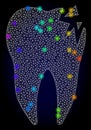 Vector Carcass Mesh Cracked Tooth with Rainbow Colored Glowing Spots