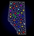 Vector Carcass Mesh Map of Alberta Province with Glowing Spots for New Year