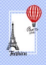 Vector Card of Balloon hand draw and the Eiffel tower on blue Royalty Free Stock Photo