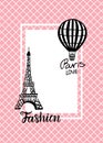 Vector Card of Balloon hand draw and the Eiffel tower. Royalty Free Stock Photo