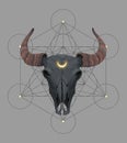 Vector card with bull skull and sacred geometry