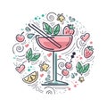 Vector card with cocktail daiquiri and decoration elements Royalty Free Stock Photo