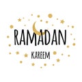 Vector card crescent moon with hanging stars for Holy Month of Muslim Community, Ramadan Kareem celebration. Royalty Free Stock Photo