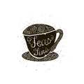 Vector card with cup silhouette. hand written text - Tea time. Stylish vintage background. Lettering quote design Royalty Free Stock Photo