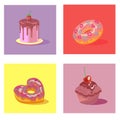 Vector card with cupcake,muffin and cake and donuts