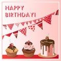 Vector card with cupcake,muffin and cake