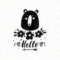 Vector card with cute bear. Illustration for children`s prints, greetings, posters, t-shirt, packaging, invites. Funny