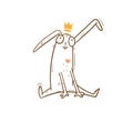 Vector card with cute cartoon bunny in crown. Cheerful rabbiti. Funny hare print. Anthropomorphic character for desing.