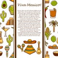 Vector card with cute hand drawn objects on Mexico