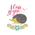 Vector card with cute hedgehog. Illustration for children`s prints, greetings, posters, t-shirt, packaging, invites Royalty Free Stock Photo