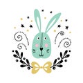 Vector card with cute rabbit. Illustration for children`s prints, greetings, posters, t-shirt, packaging, invites