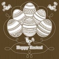 Vector card for Easter holidays with geometric decorated eggs for coloring book. Hand drawn decorative elements in vector. Wooden Royalty Free Stock Photo