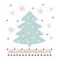 Vector card with fir tree. Illustration for children`s prints, greetings, posters, t-shirt, packaging, invites. Element