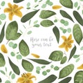 Vector card floral design with green watercolor, herbs, leaves e Royalty Free Stock Photo