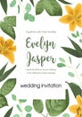 Vector card floral design with green watercolor, herbs, leaves e