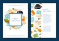 Vector card or flyer templates set with cartoon beauty and spa elements