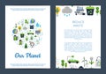 Vector card or flyer templates set with ecology flat icons illustration