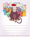 Vector Card With Funny Monkey, Illustration Happy Monkey For Children. Postcard Happy New Year 2016.