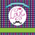 Vector card with geometric background.Inscription Love,lips,mou Royalty Free Stock Photo