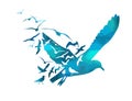 Flying blue watercolor seagulls. Abstraction logo from flying birds. Vector illustration Royalty Free Stock Photo