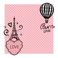 Vector Card of hearts hand draw and the Eiffel tower and Balloon.