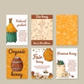 Vector card with honey elements. Template for menu, poster, card. Background with helthy food production