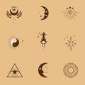 Vector card of mystical linear icons and symbols.