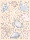 Vector card with sea creatures and hand-drawn lettering.