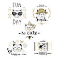 Vector card series with cute fashion cats. Stylish kitten set. T