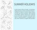 Vector card with summer holiday line icons.