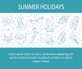 Vector card with summer holiday vector line icons.