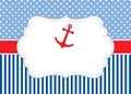Vector Card Template with Anchor on Polka Dot and Striped Background. Vector Anchor.