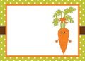 Vector Card Template with a Cartoon Carrot on Polka Dot Background. Royalty Free Stock Photo