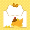 Vector Card Template with Chicken, Hen and Eggs, Easter Card Clipart