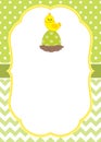 Vector Card Template with a Cute Chick on Polka Dot and Chevron Background. Easter Card Template.