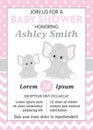 Vector Card Template with Cute Elephants for Baby Girl Shower