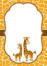 Vector Card Template with Cute Giraffes on Spotted Skin Background. Vector Baby Giraffe. Royalty Free Stock Photo