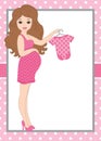 Vector Card Template with a Pregnant Woman on Polka Dot Background. Vector Baby Girl. Royalty Free Stock Photo