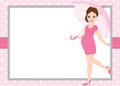 Vector Card Template with a Pregnant Woman on Polka Dot Background. Vector Baby Girl.