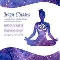 Vector card template for yoga classes with space texture