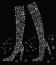 Vector card with winter female boots from decorative snowflakes