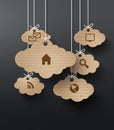 Vector cardboard graphics with cloud of application icons