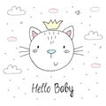 Vector cards for Baby Shower with cute cat. Hello baby Royalty Free Stock Photo