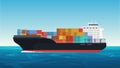 Vector Cargo ship with containers in the ocean. Delivery, transportation, shipping freight transportation.