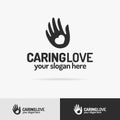 Vector caring love logo set with hand and heart Royalty Free Stock Photo