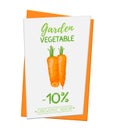 Vector carrot poster, banner for discount, sale. Organic plant. Cartoon flat style