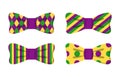 Vector carton tie bow collection. Mardi Gras accessories for costume isolated on white background Royalty Free Stock Photo